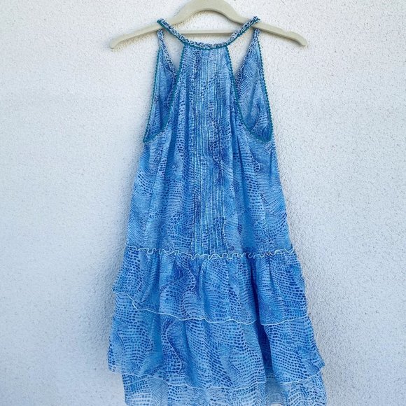 Poupette St Barth BETY Blue Wave 100% Silk Crinkle Print Dress - Picture 8 of 12